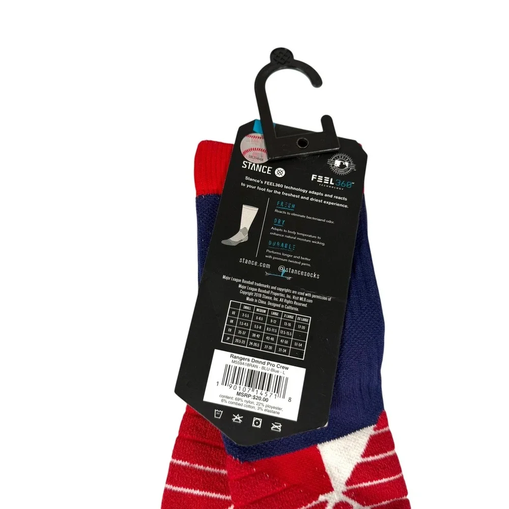 Stance Texas Rangers MLB Diamond Pro Crew Baseball Socks Blue Red Large NEW